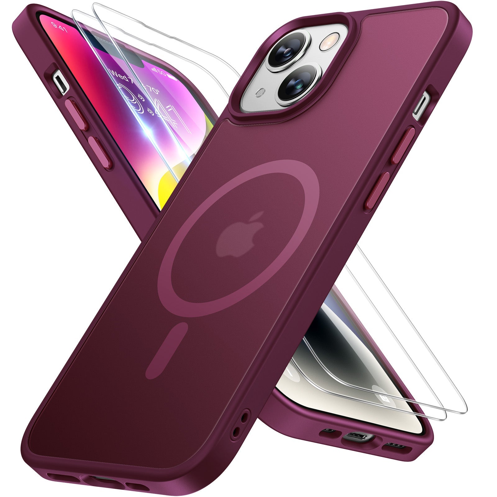 Miracase Magnetic Series for iPhone 14 Case [Compatible with MagSafe] [with 2X Screen Protectors] Military-Grade Protection, Anti-Fingerprint, Slim Design Phone Case for iPhone 14