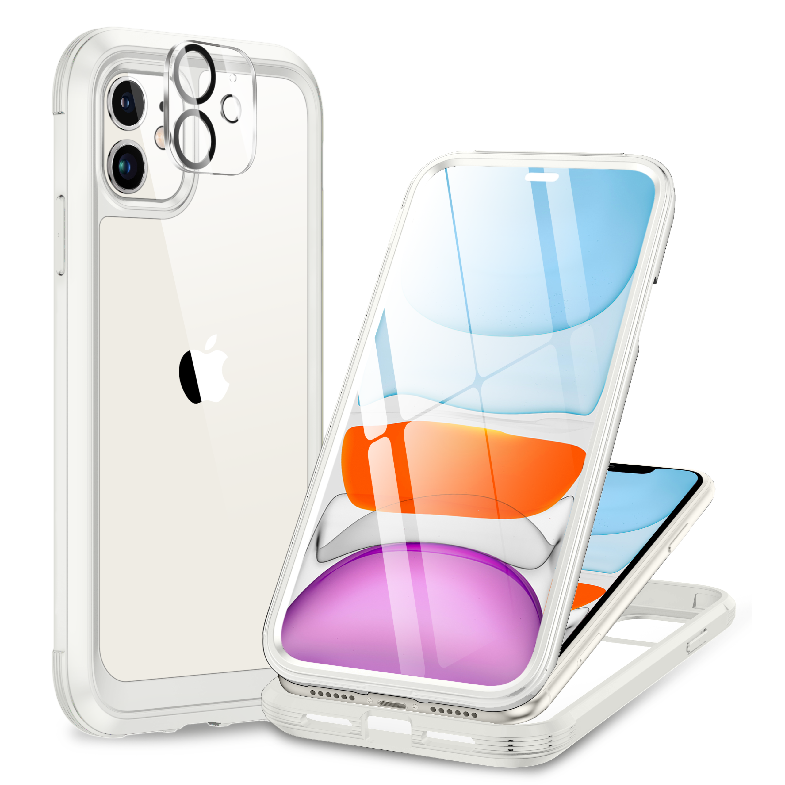 Miracase Glass Series for iPhone 11 Case [with Camera Lens Protector] Full-Body Rugged Bumper Case with Built-in 9H Tempered Glass Screen Protector Compatible with iPhone 11 6.1 inch