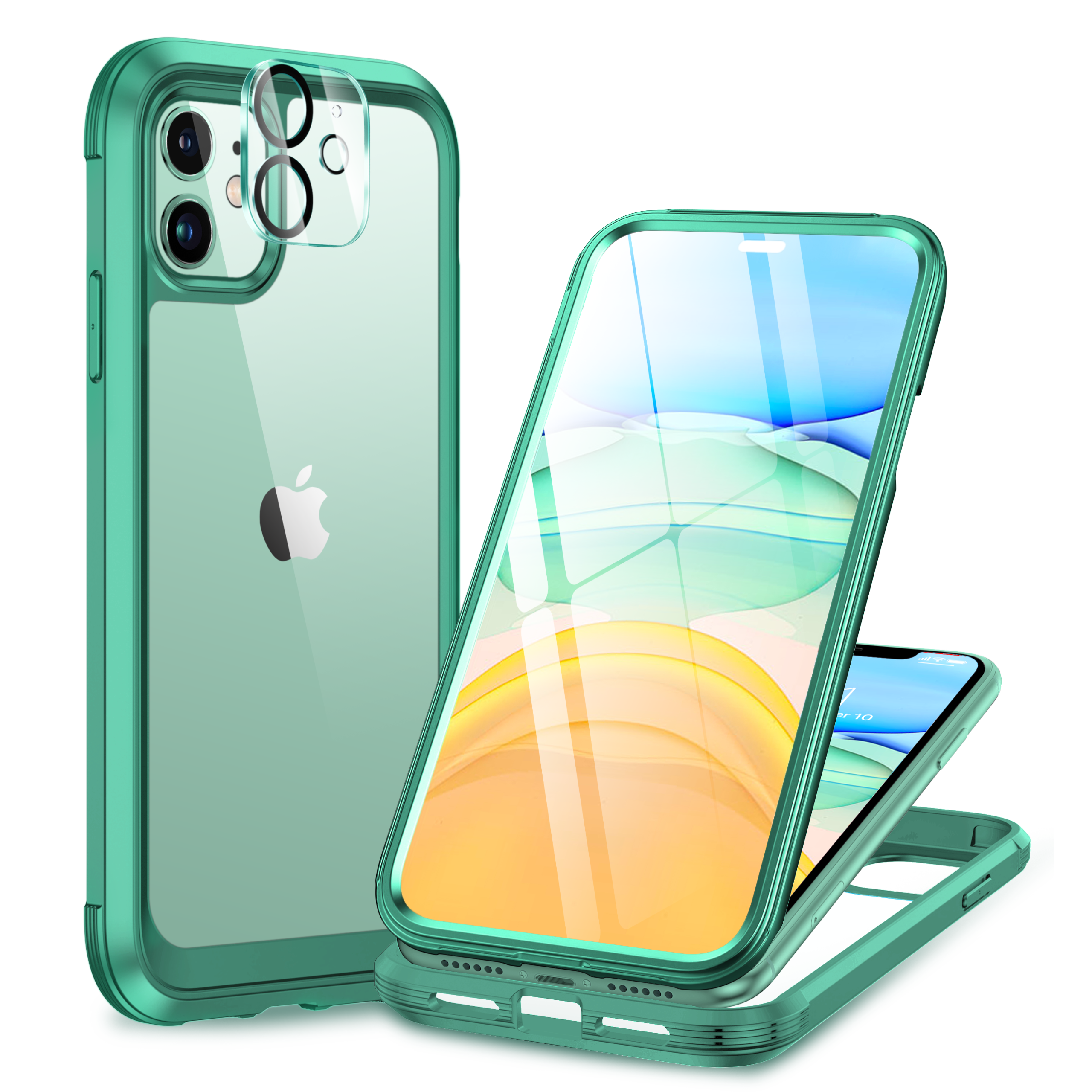 Miracase Glass Series for iPhone 11 Case [with Camera Lens Protector] Full-Body Rugged Bumper Case with Built-in 9H Tempered Glass Screen Protector Compatible with iPhone 11 6.1 inch