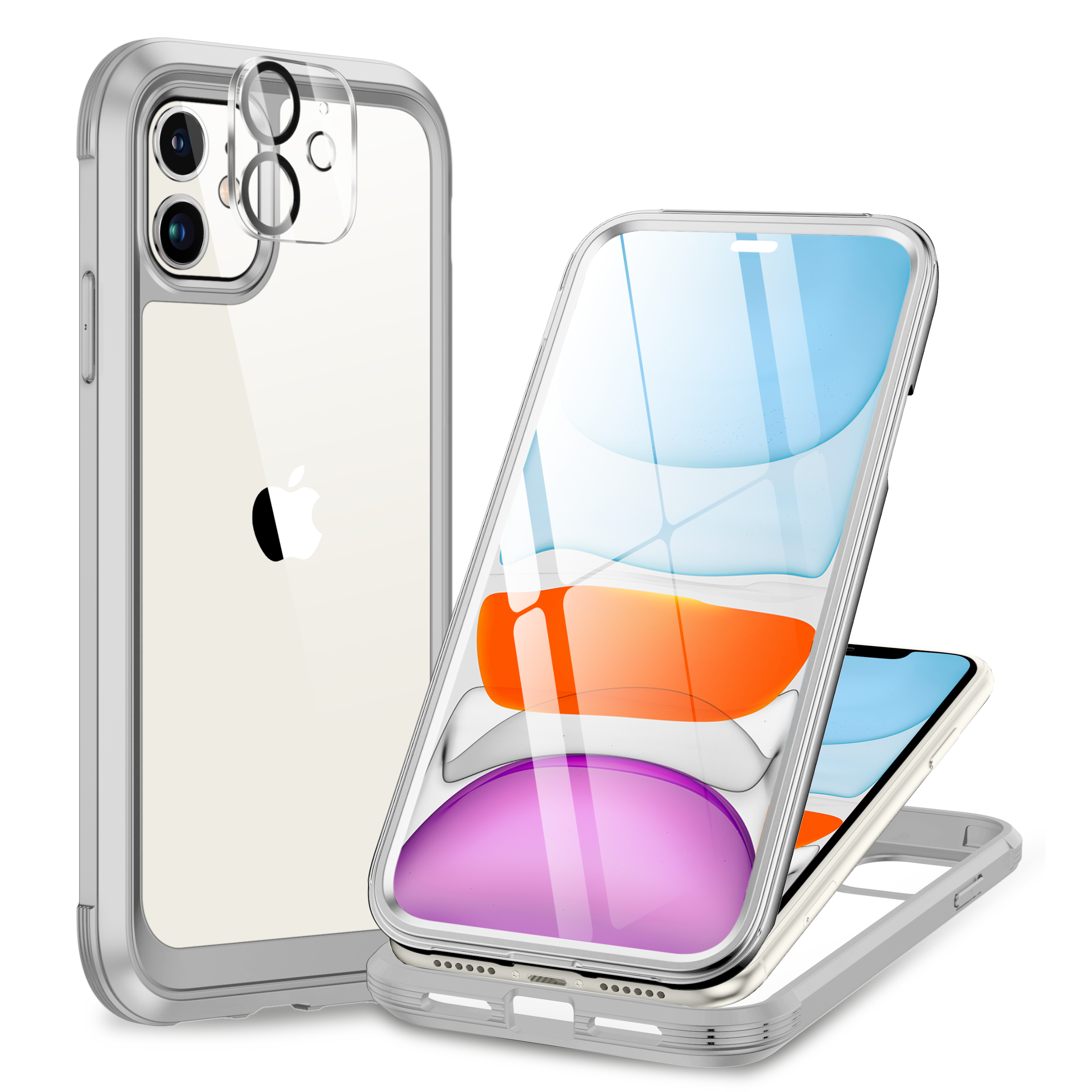 Miracase Glass Series for iPhone 11 Case [with Camera Lens Protector] Full-Body Rugged Bumper Case with Built-in 9H Tempered Glass Screen Protector Compatible with iPhone 11 6.1 inch