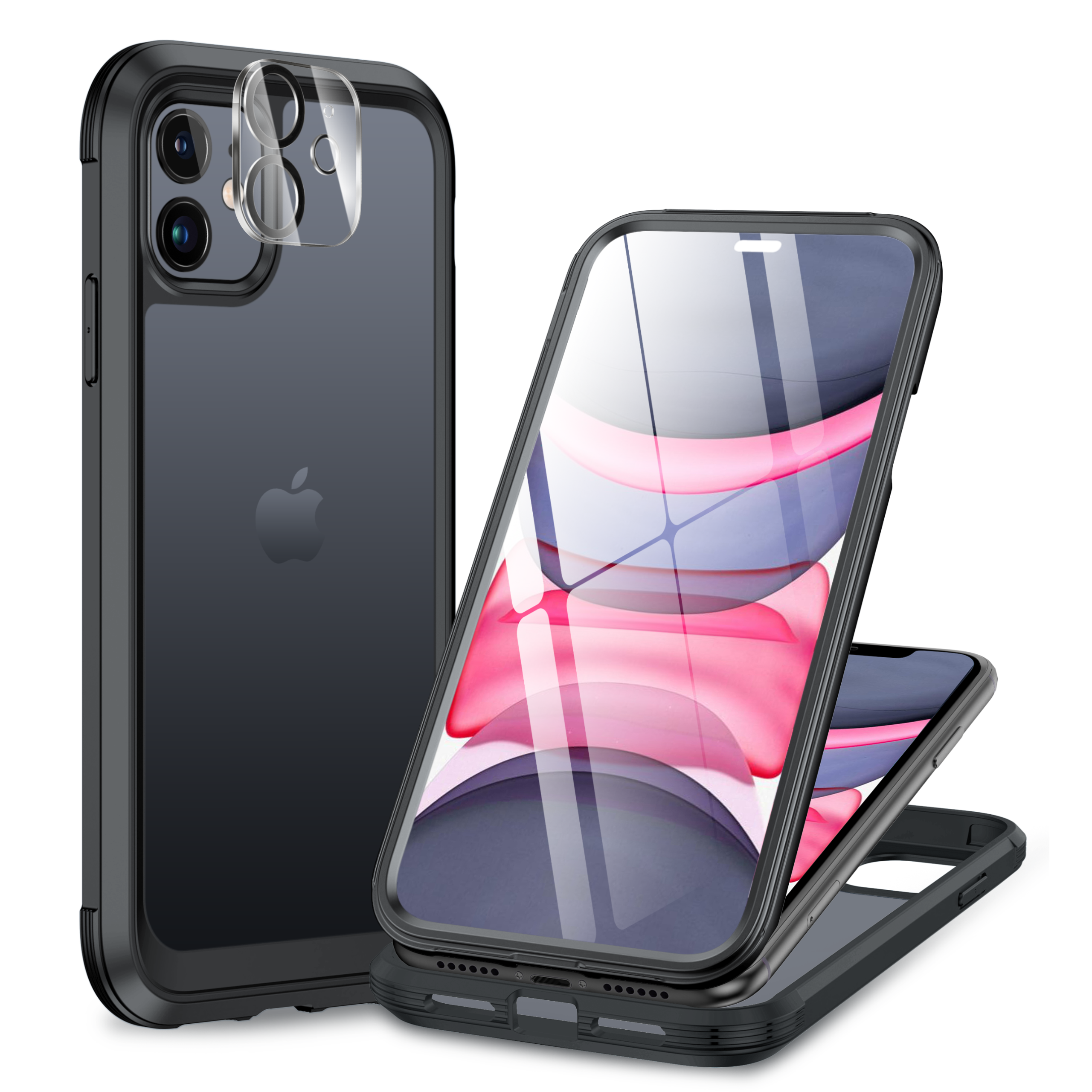 Miracase Glass Series for iPhone 11 Case [with Camera Lens Protector] Full-Body Rugged Bumper Case with Built-in 9H Tempered Glass Screen Protector Compatible with iPhone 11 6.1 inch