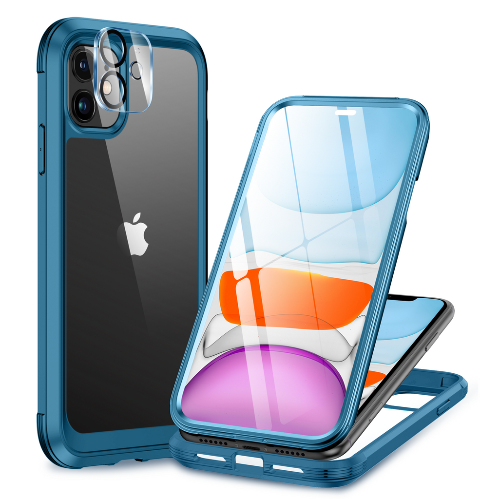 Miracase Glass Series for iPhone 11 Case [with Camera Lens Protector] Full-Body Rugged Bumper Case with Built-in 9H Tempered Glass Screen Protector Compatible with iPhone 11 6.1 inch