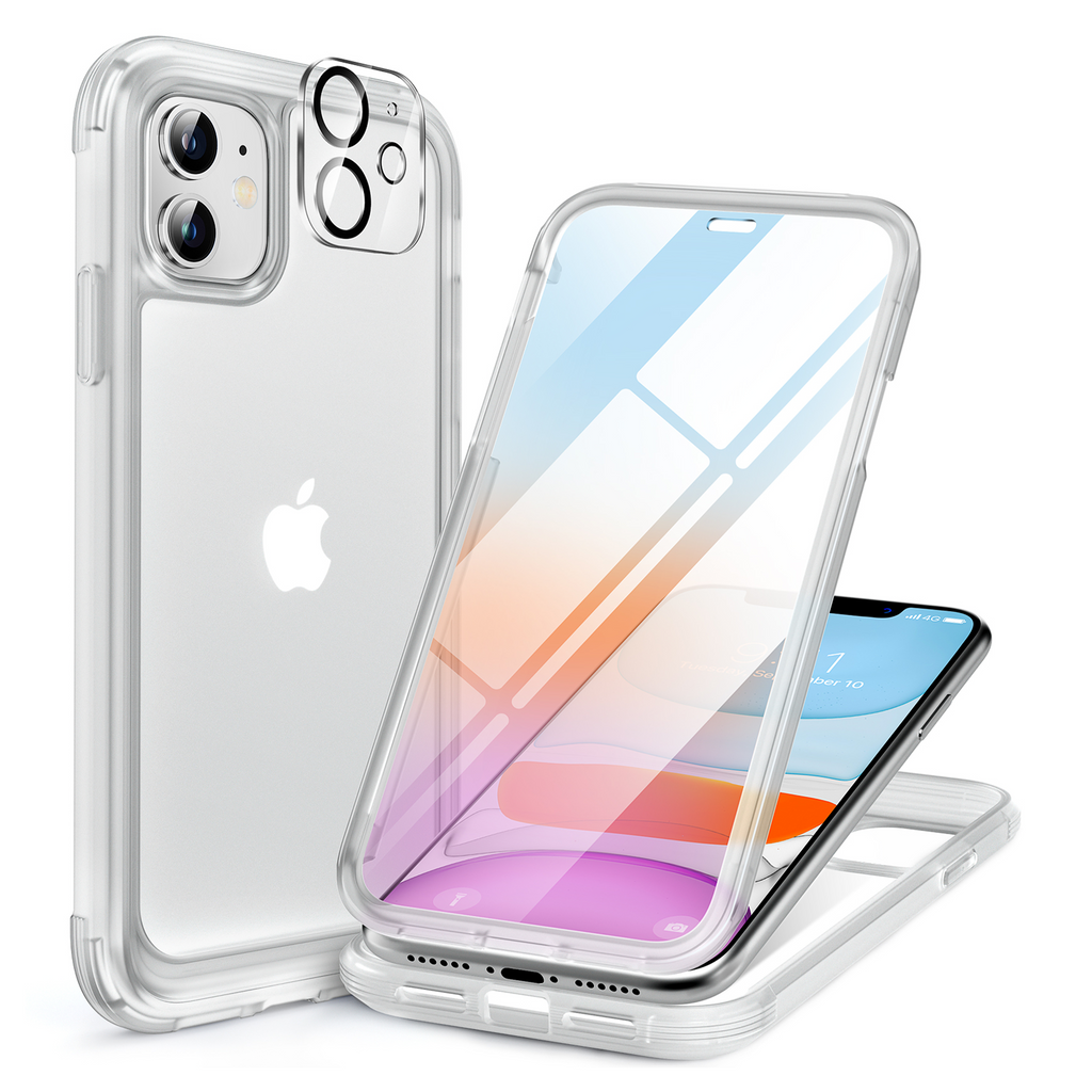 Miracase Glass Series for iPhone 11 Case [with Camera Lens Protector] Full-Body Rugged Bumper Case with Built-in 9H Tempered Glass Screen Protector Compatible with iPhone 11 6.1 inch