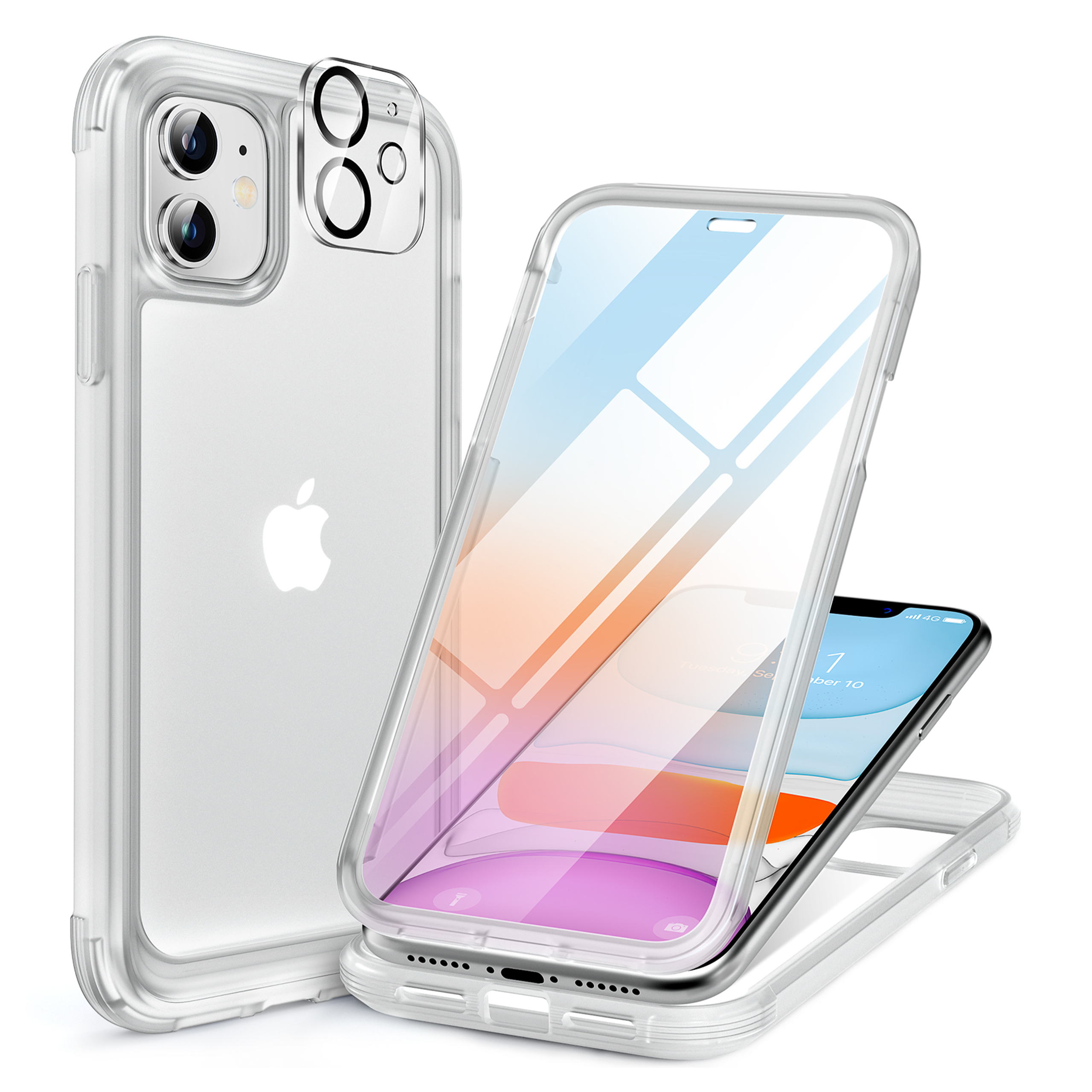 Miracase Glass Series for iPhone 11 Case [with Camera Lens Protector] Full-Body Rugged Bumper Case with Built-in 9H Tempered Glass Screen Protector Compatible with iPhone 11 6.1 inch