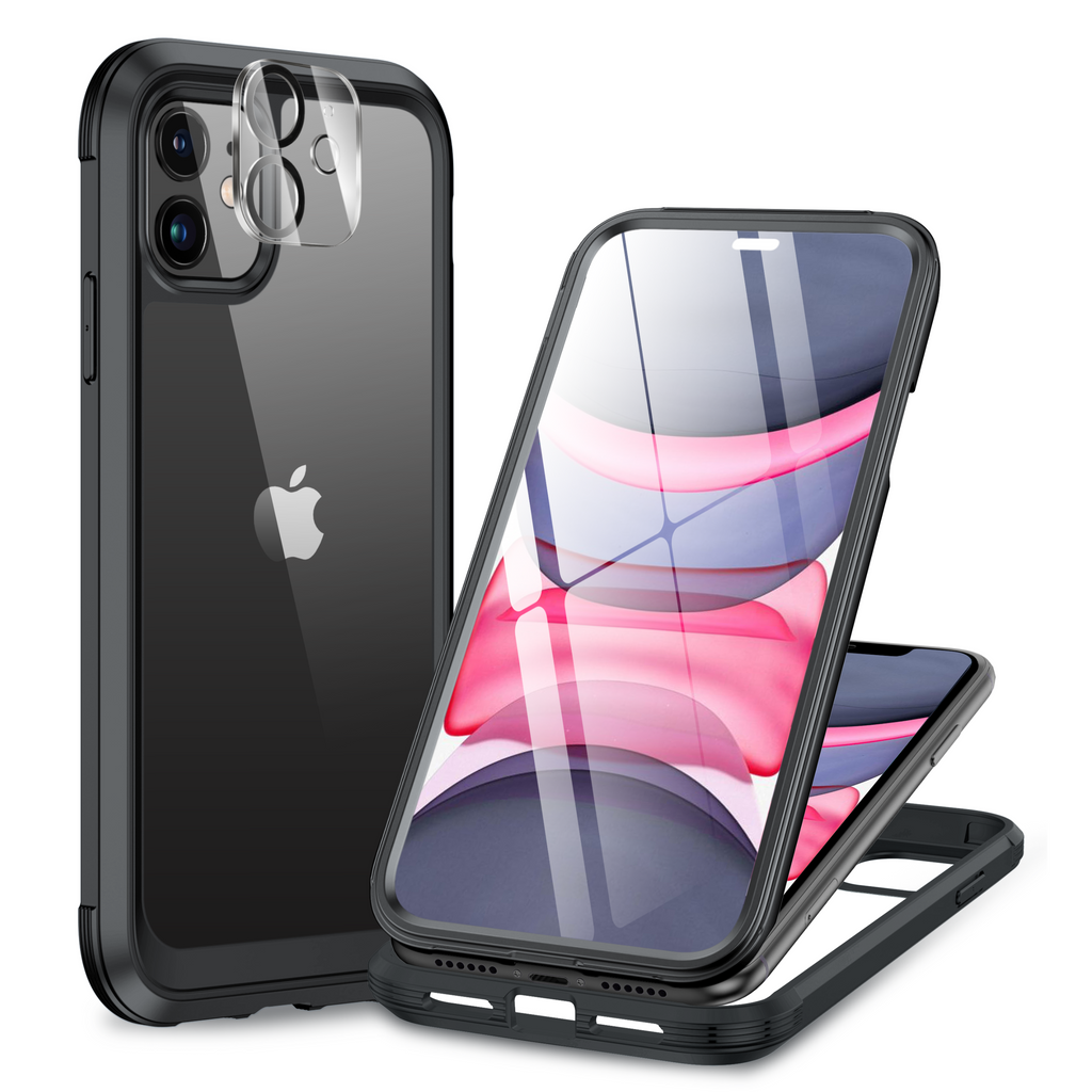 Miracase Glass Series for iPhone 11 Case [with Camera Lens Protector] Full-Body Rugged Bumper Case with Built-in 9H Tempered Glass Screen Protector Compatible with iPhone 11 6.1 inch