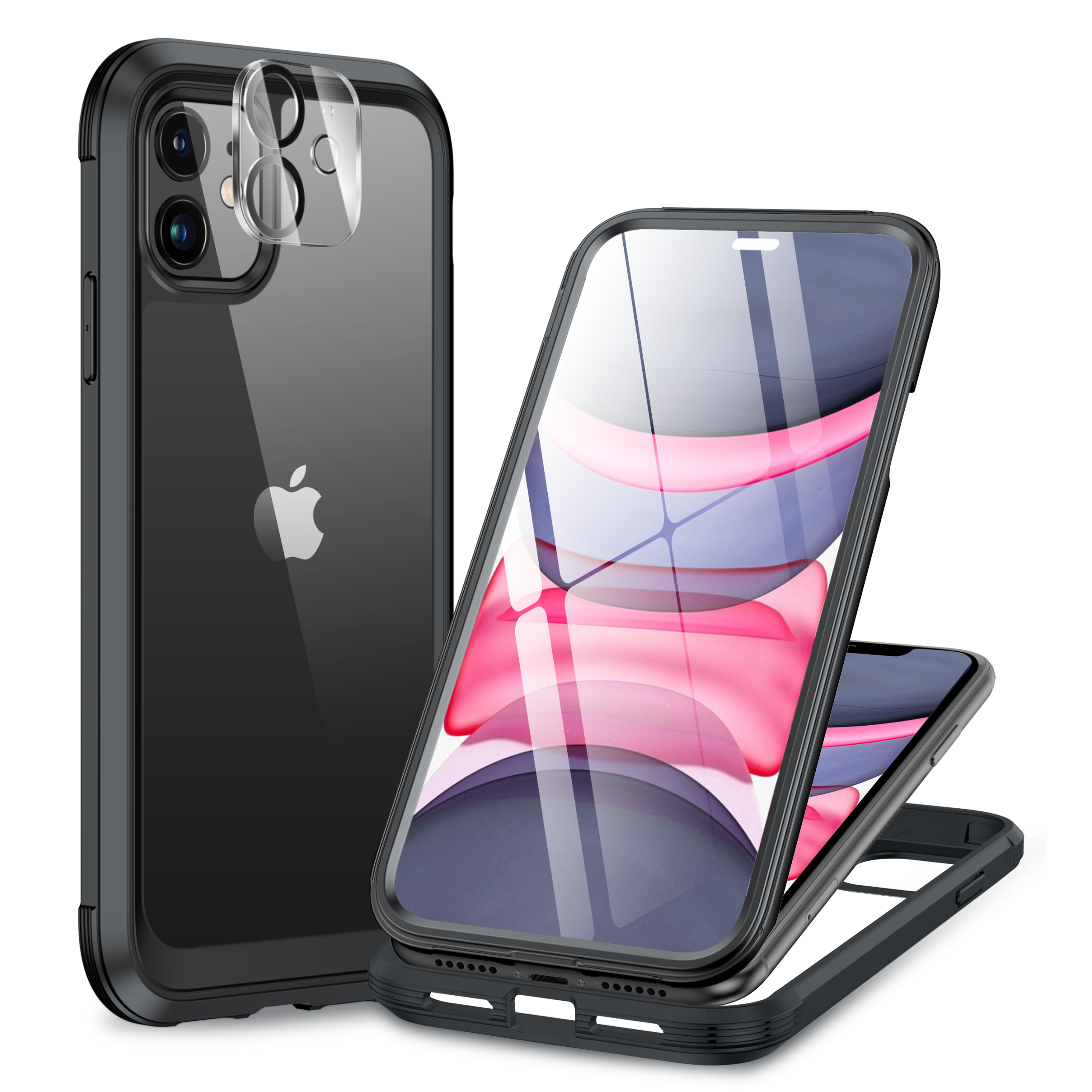 Miracase Glass Series for iPhone 11 Case [with Camera Lens Protector] Full-Body Rugged Bumper Case with Built-in 9H Tempered Glass Screen Protector Compatible with iPhone 11 6.1 inch