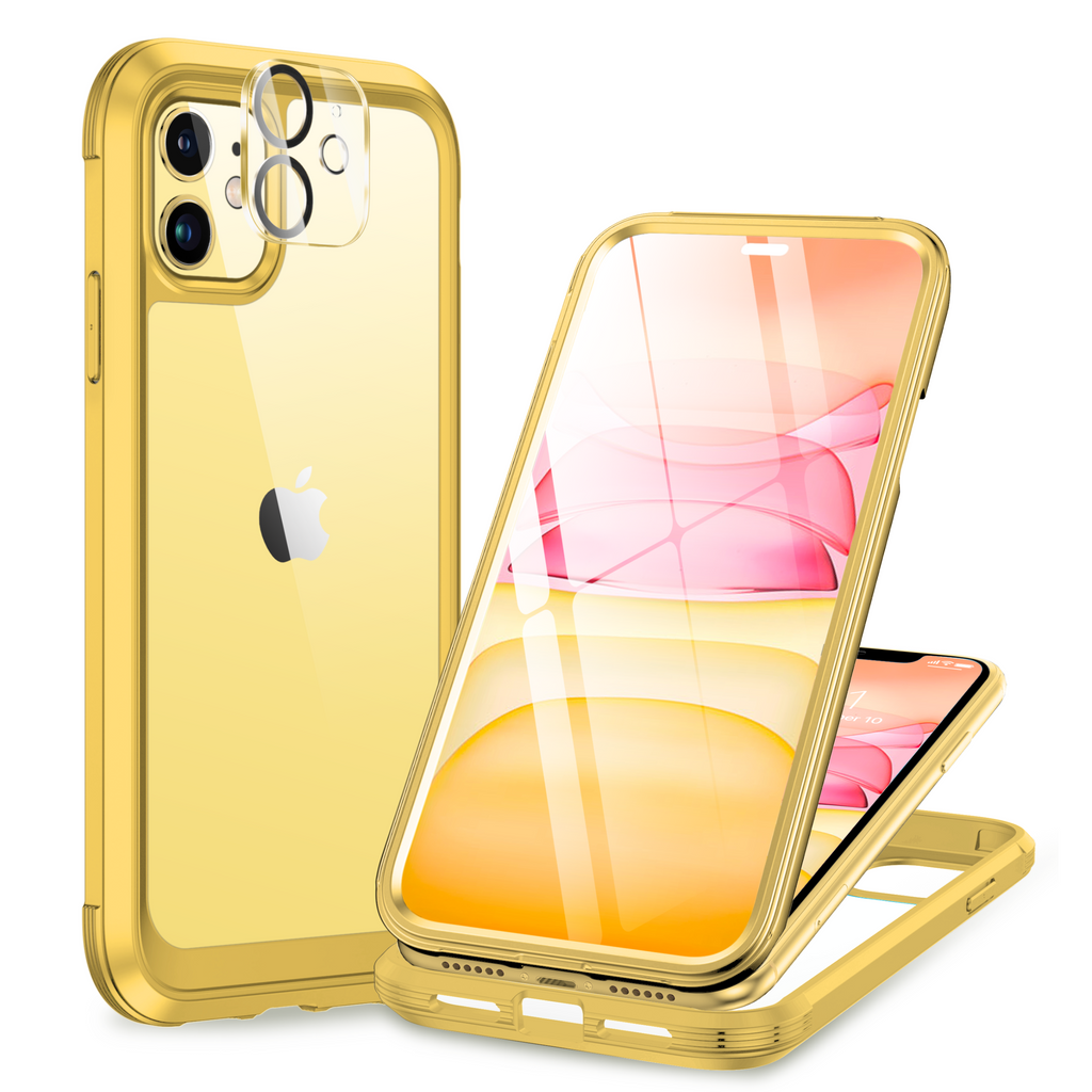 Miracase Glass Series for iPhone 11 Case [with Camera Lens Protector] Full-Body Rugged Bumper Case with Built-in 9H Tempered Glass Screen Protector Compatible with iPhone 11 6.1 inch