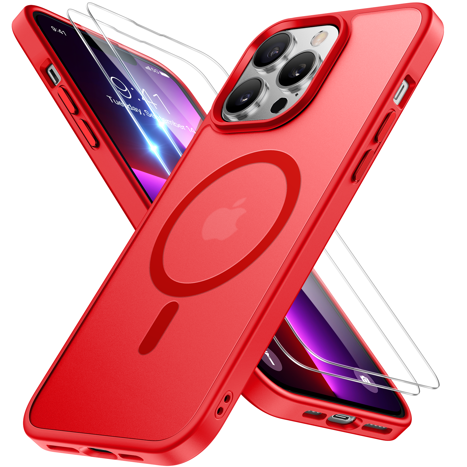 Miracase Magnetic Series for iPhone 13 Pro Max Case [Compatible with MagSafe] [with 2X Screen Protectors] Military-Grade Protection, Anti-Fingerprint, Slim Phone Case for iPhone 13 Pro Max