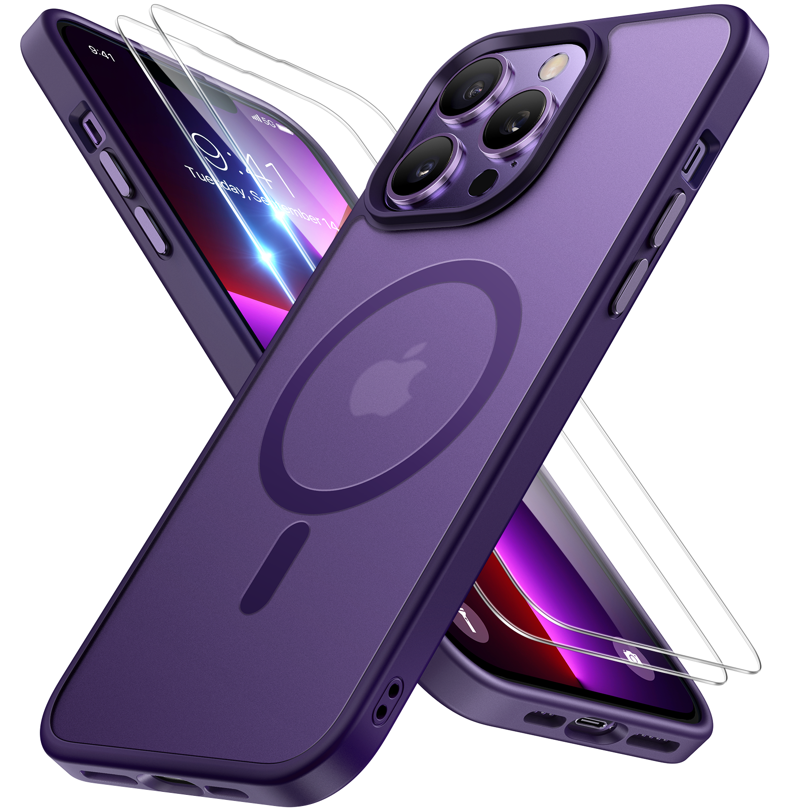 Miracase Magnetic Series for iPhone 13 Pro Case [Compatible with MagSafe] [with 2X Screen Protectors] Military-Grade Protection, Anti-Fingerprint, Slim Design Phone Case for iPhone 13 Pro