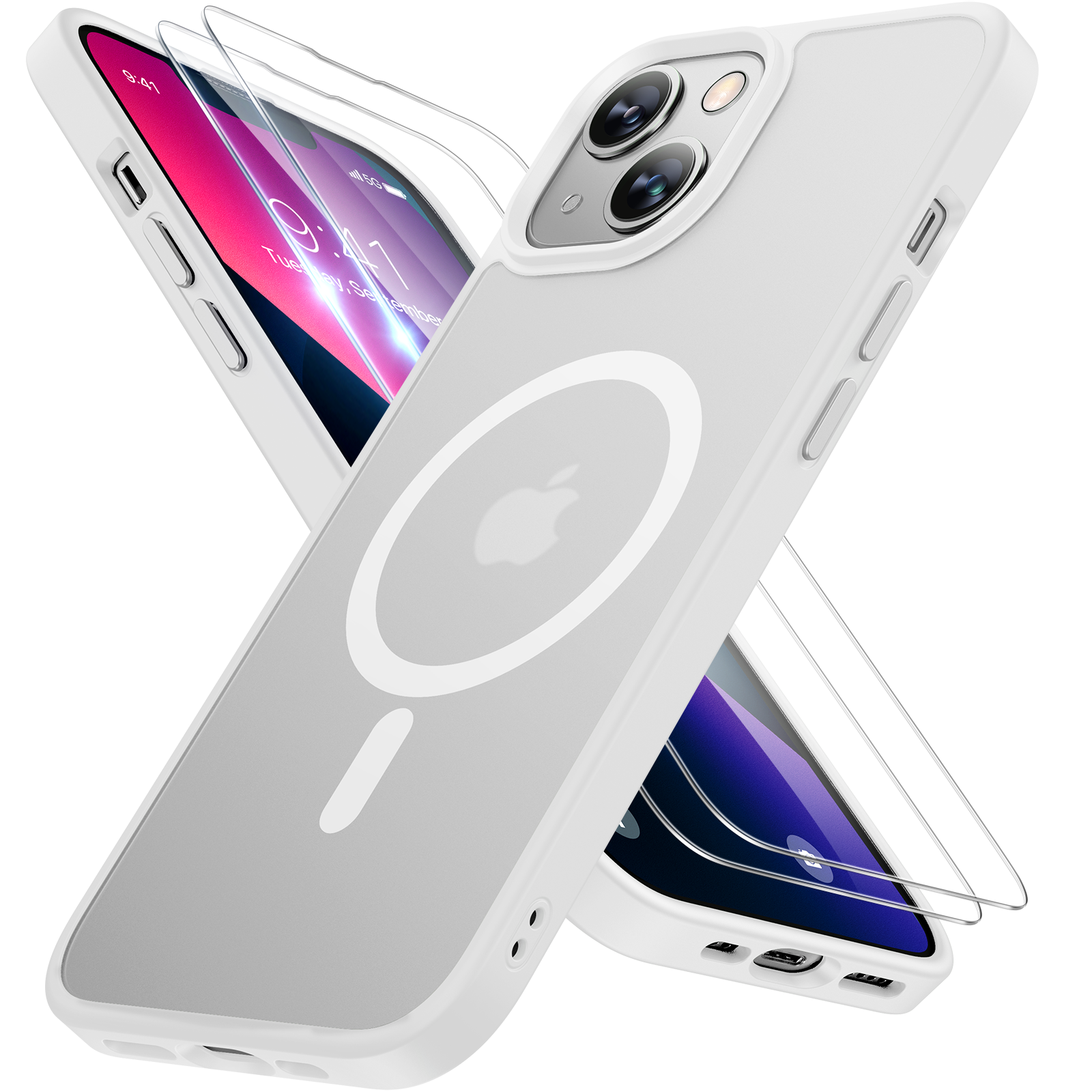 Miracase Magnetic Series for iPhone 13 Case [Compatible with MagSafe] [with 2X Screen Protectors] Military-Grade Protection, Anti-Fingerprint, Slim Design Phone Case for iPhone 13