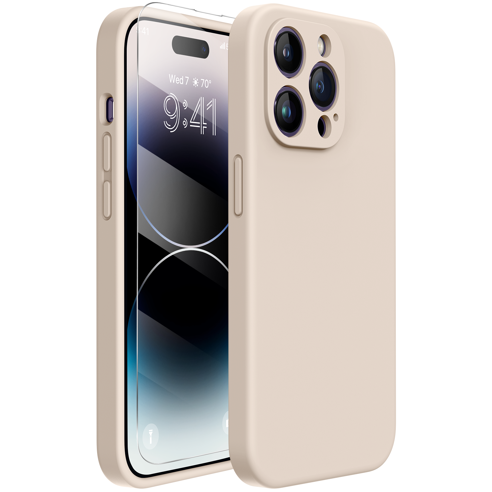 Miracase Designed for iPhone 14 Pro Max Phone Case with Screen Protector,[Upgraded Enhanced Camera Protection],Shockproof Liquid Silicone Case with Microfiber Lining,6.7 inch