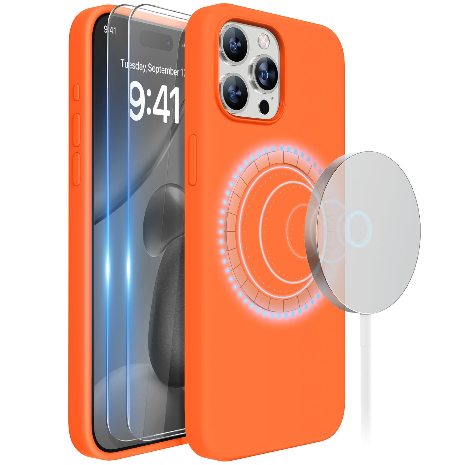 Miracase Designed for iPhone 15 Pro Max Case,[Compatible with MagSafe], [with 2 Pack Screen Protectors],Shockproof Liquid Silicone Professional Case with Microfiber Lining,6.7 inch