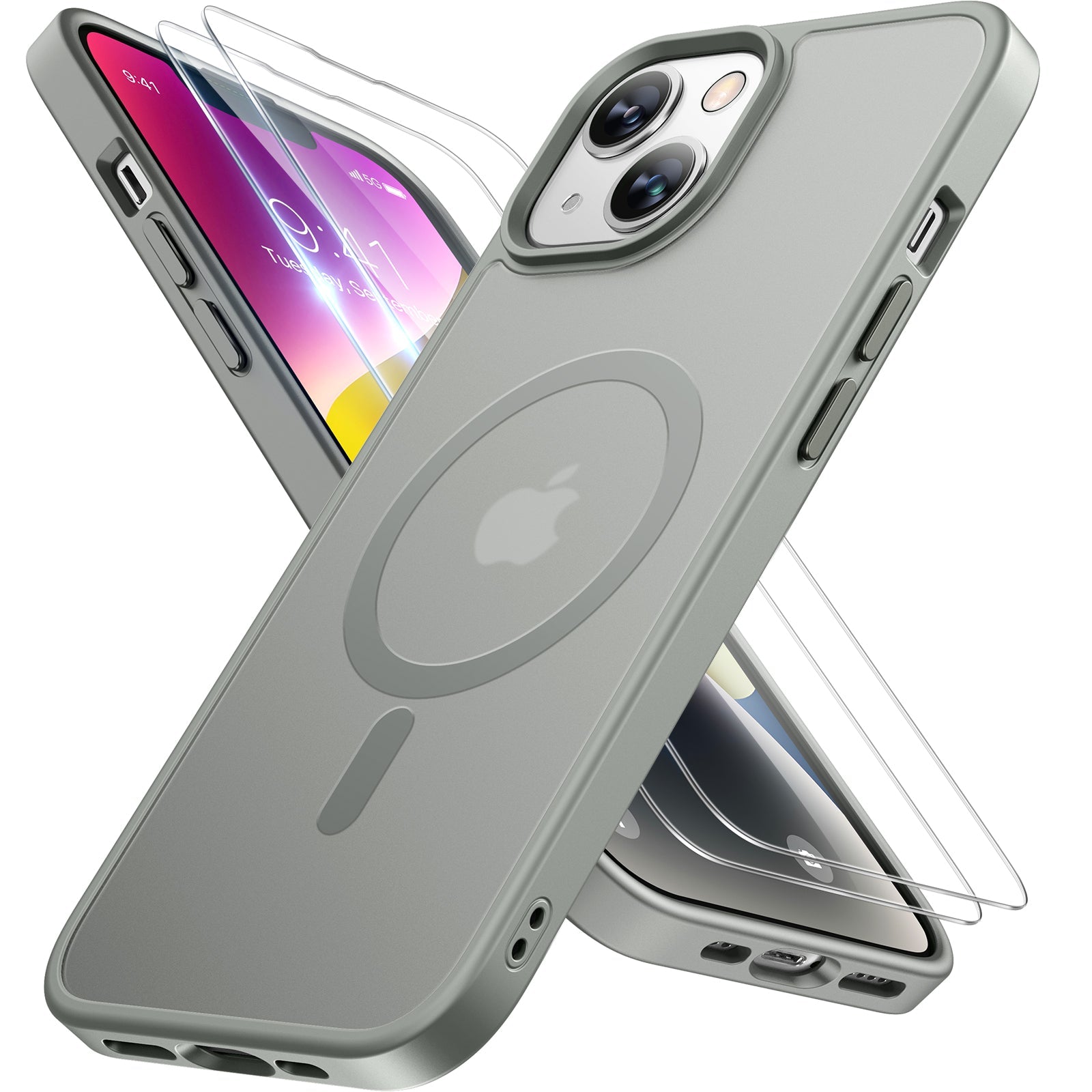 Miracase Magnetic Series for iPhone 14 Case [Compatible with MagSafe] [with 2X Screen Protectors] Military-Grade Protection, Anti-Fingerprint, Slim Design Phone Case for iPhone 14