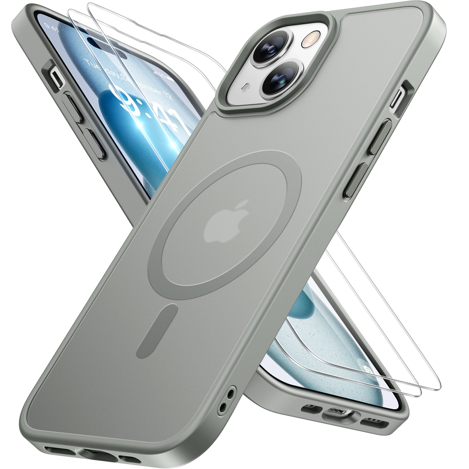 Miracase Magnetic Series for iPhone 15 Case [with 2X Screen Protectors] [Compatible with MagSafe] Military-Grade Protection, Anti-Fingerprint, Magnetic Phone Case for iPhone 15
