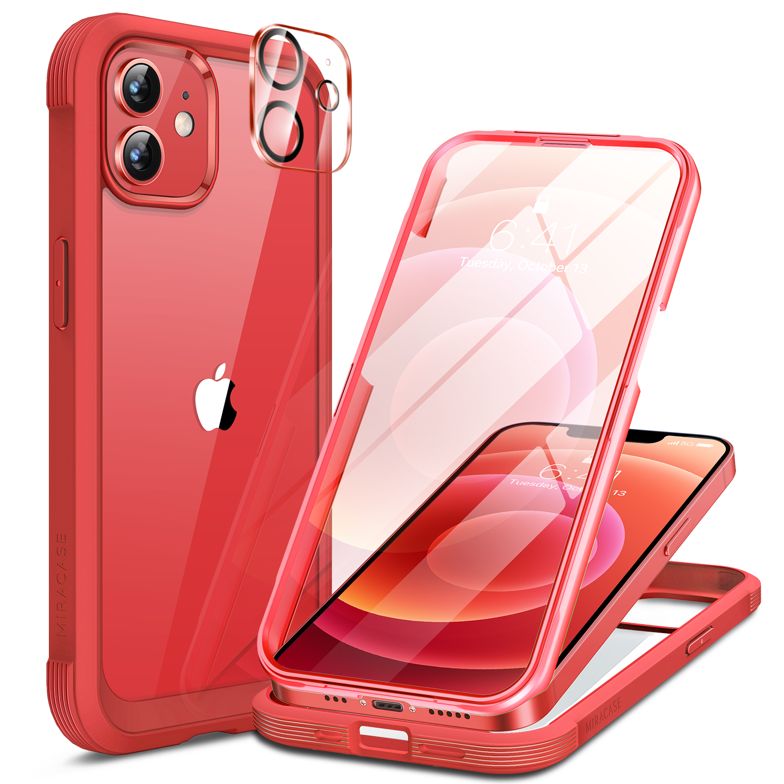 Miracase Glass Series for iPhone 12/12 Pro - Full-Body Rugged Protective Case with Built-in 9H Tempered Glass Screen Protector and Camera Lens Protector