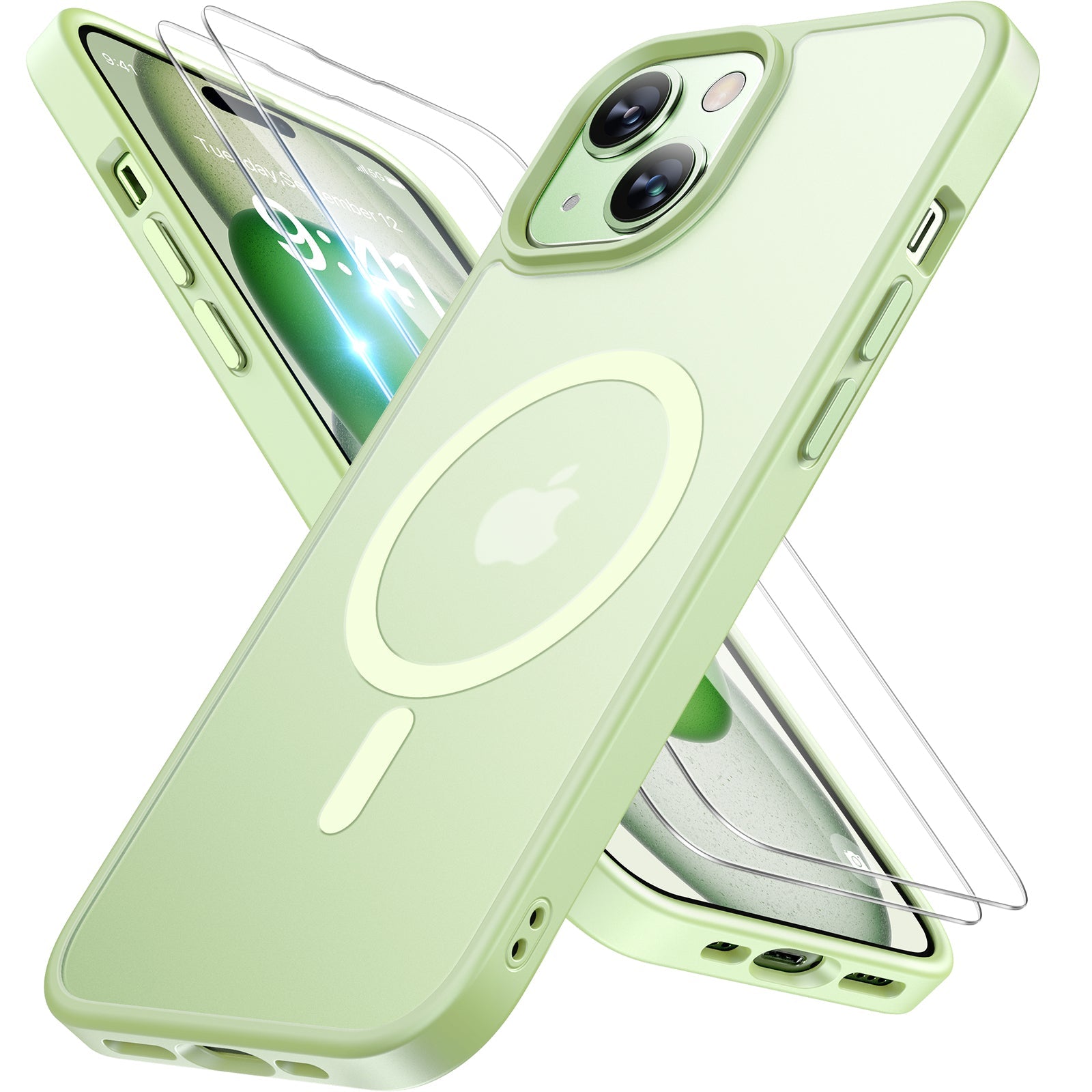 Miracase Magnetic Series for iPhone 15 Case [with 2X Screen Protectors] [Compatible with MagSafe] Military-Grade Protection, Anti-Fingerprint, Magnetic Phone Case for iPhone 15