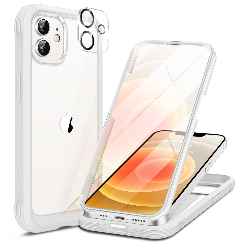 Miracase Glass Series for iPhone 12/12 Pro - Full-Body Rugged Protective Case with Built-in 9H Tempered Glass Screen Protector and Camera Lens Protector