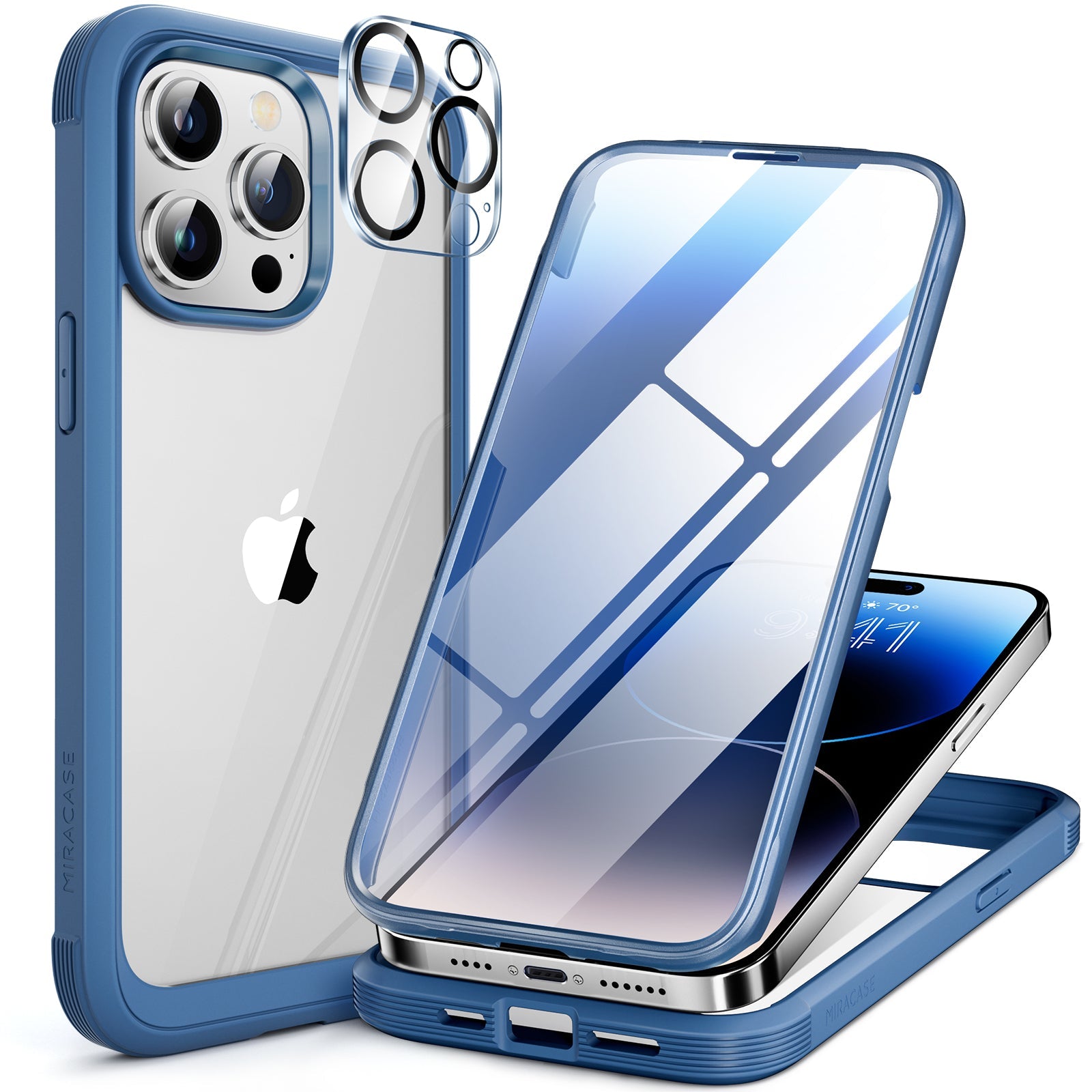 Miracase Glass Series for iPhone 14 Pro Max Case 6.7 Inch, Full-Body Clear Bumper Case with Built-in 9H Tempered Glass Screen Protector, with Camera Lens Protector