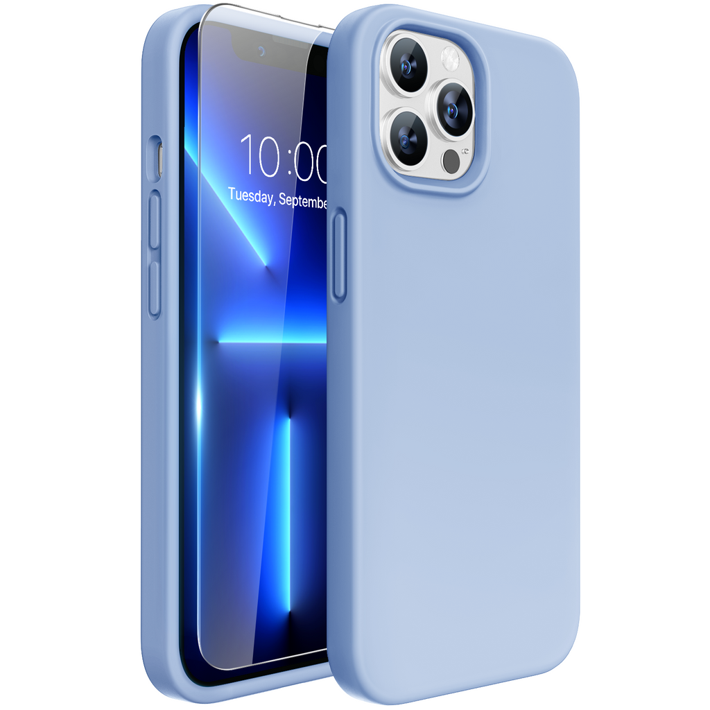 Miracase Designed for iPhone 13 Pro Max Case with Screen Protector,[Soft Anti-Scratch Microfiber Lining],Shockproof Liquid Silicone Rubber Phone Case Cover 6.7 inch