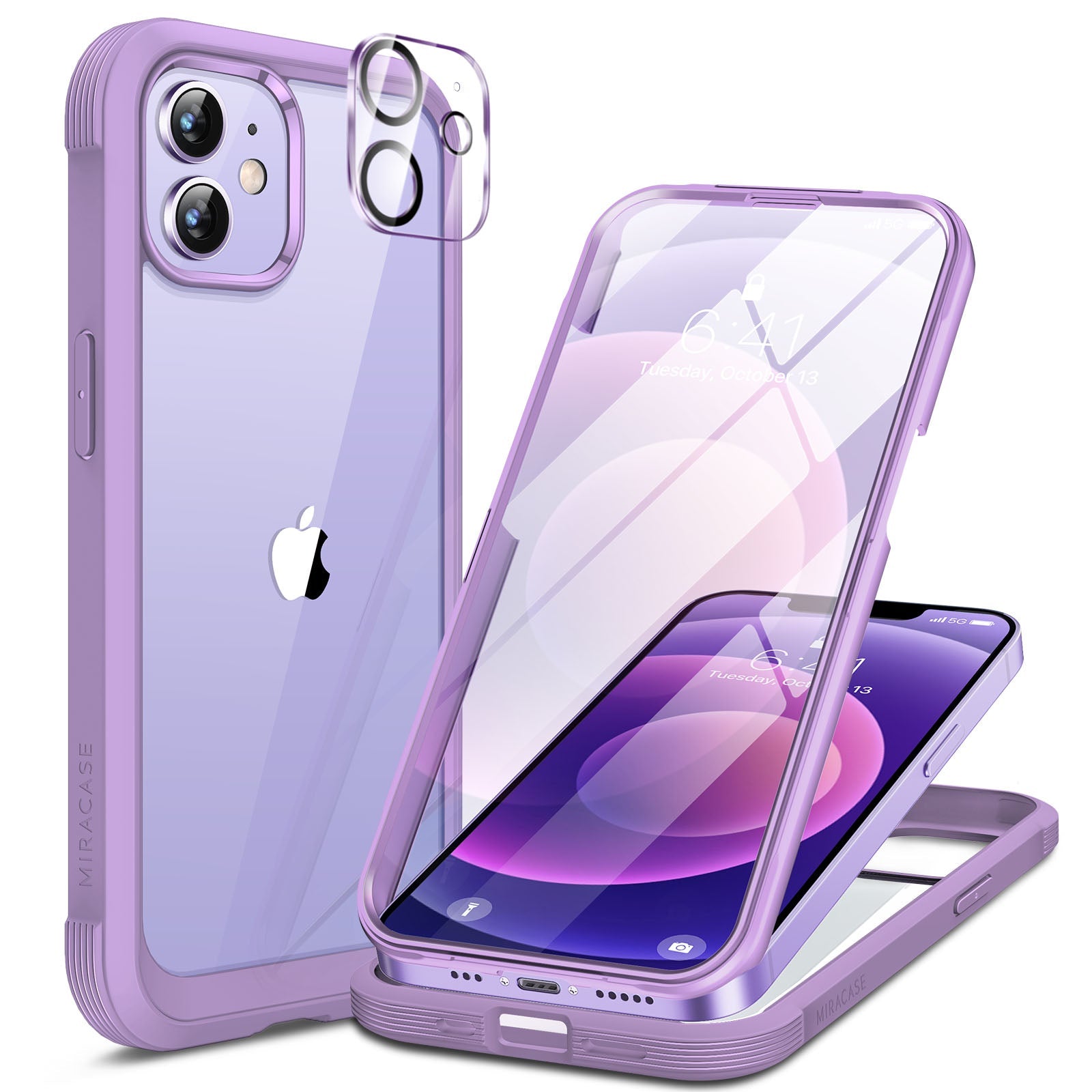 Miracase Glass Series for iPhone 12/12 Pro - Full-Body Rugged Protective Case with Built-in 9H Tempered Glass Screen Protector and Camera Lens Protector