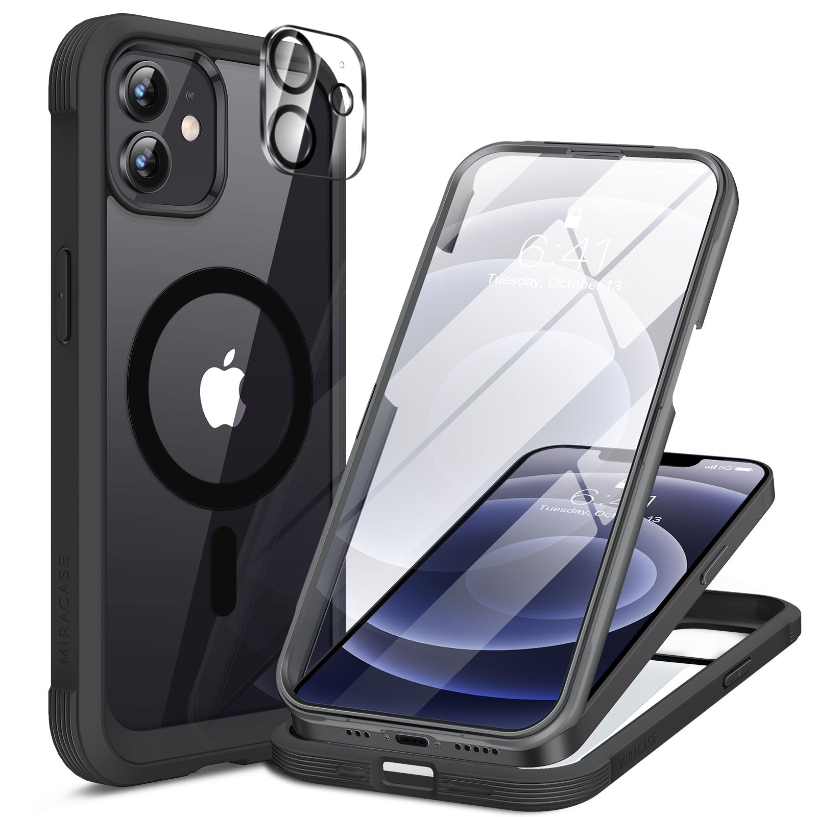 Miracase Glass Series for iPhone 12/12 Pro - Full-Body Rugged Protective Case with Built-in 9H Tempered Glass Screen Protector and Camera Lens Protector